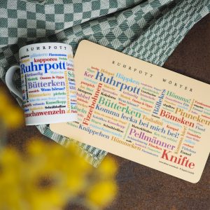 Frühstücksbrettchen und Kaffeebecher Ruhrpott Wörter (2er Set) | Deine Wörter