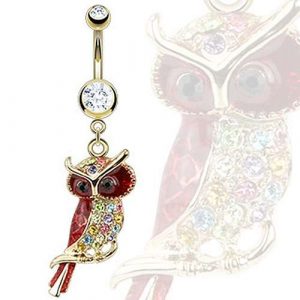 Bauchnabelpiercing bunte Zirkonia Kristall Eule Gold-Style | cristal-jewelry