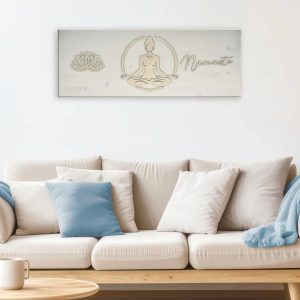Wandbild aus Holz 80x30cm YOGA “Padmasana – Lotussitz” – Raumzutaten.de | Online Shop | raumzutaten