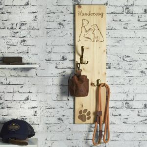 Hundegarderobe Holz 20x80cm “HUNDEZEUG” mit Haken – Raumzutaten.de | Online Shop | raumzutaten