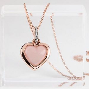 Rosenquarz Herz Collier Silber 925 rosévergoldet | Diamondoro.de
