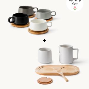 Frühlingsfrische Kaffeepause – Cappuccinotassen mit Milch- & Zucker-Set | MIAMIO