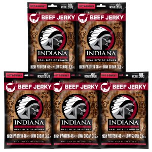 INDIANA Beef Jerky – 90g 5er Pack Hot & Sweet | indiana-jerky