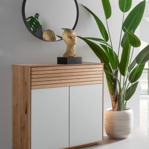Massivholzkommode Riva in Wildeiche geölt in sehr eleganter Holz-Weißglas-Kombination | massive-naturmoebel