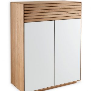 Highboard Riva in Wildeiche geölt mit eleganter Holz-Weißglas-Kombination | massive-naturmoebel