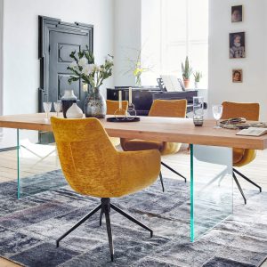 Esstisch Milo aus Balkeneiche mit Glasgestell | massive-naturmoebel