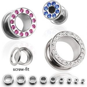 Flesh Tunnel mit Kristallsteinen aus Chirurgenstahl | cristal-jewelry