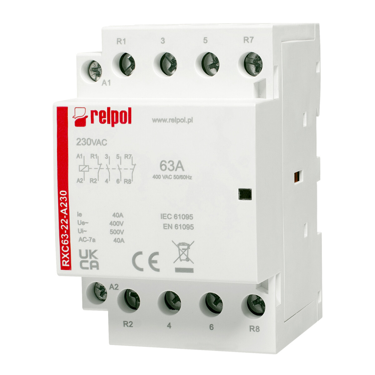 RELPOL RXC63-22-A230 Installationsschütz 230V AC 63A 2 Schliesser + 2 Öffner | elotronics