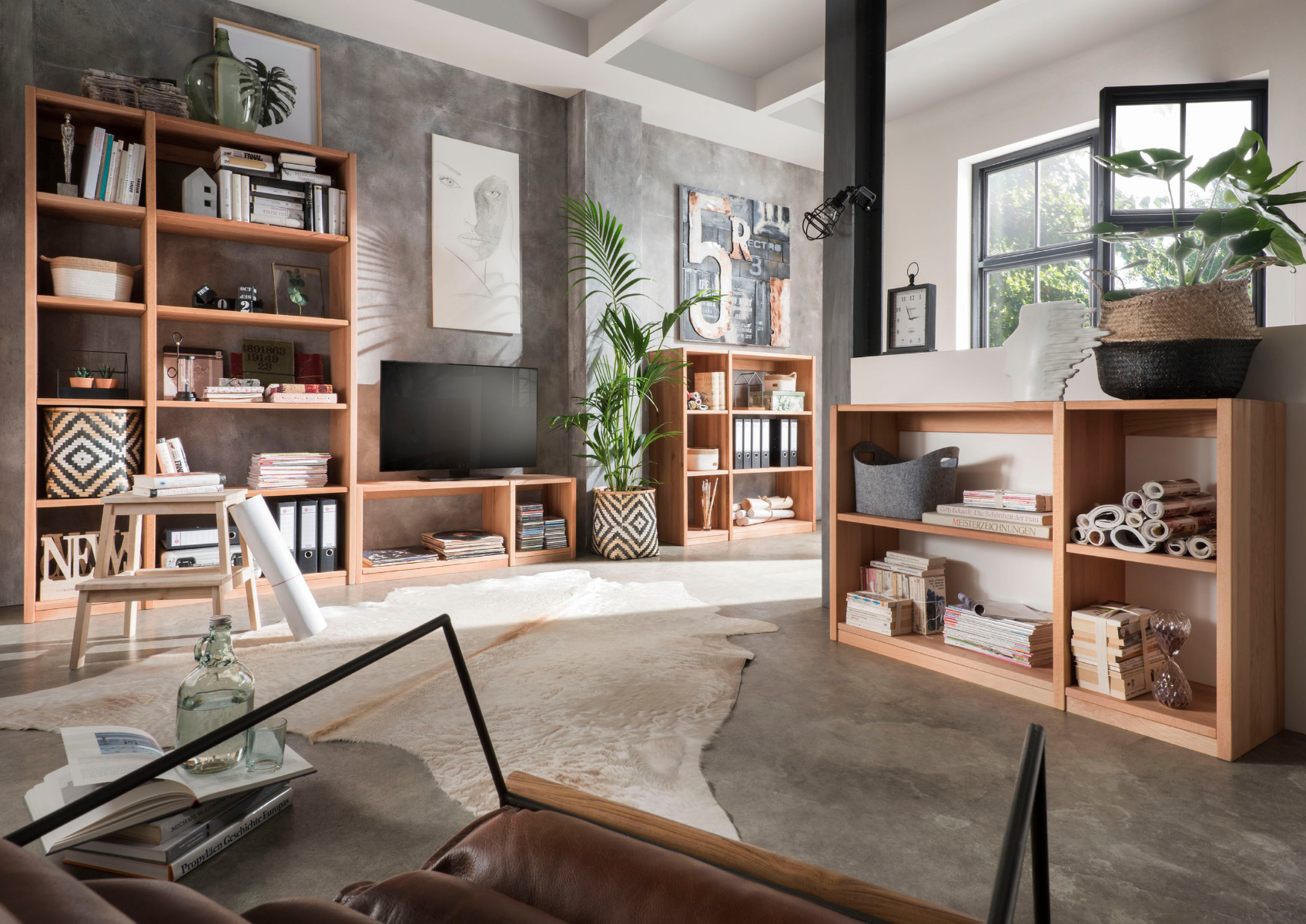 Massives modulares Regalsystem Woodland in 194 cm Höhe aus Kernbuche oder Wildeiche | massive-naturmoebel