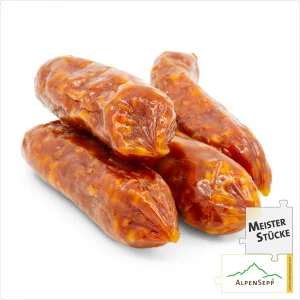 SALAMI BEISSERLE HOT | Scharfe Snack Wurst mit Chili aus Schweinefleisch | Pikante PREMIUM Wurstsorte | 4 Stück | Alpen Sepp – Alpengenuss