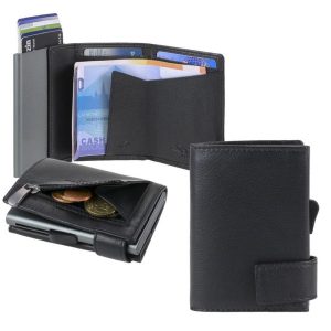 Karten Portemonnaie Leder 7x9cm mit Münzfach “SW1” schwarz Secwal | Ordnung und mehr