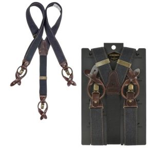 Sir Redman Hosenträger Herren Vintage Style für Männer “Candiani” Denim mit Lederschlaufen für Knöpfe und Clips, Y-Form, Sturdy Stitch dark dunkelblau
