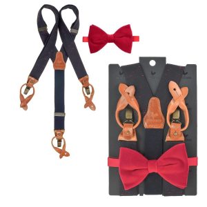 Hosenträger Herren 35mm breit Set mit Fliege “Collin Velvet” rot Sir Redman | Ordnung und mehr