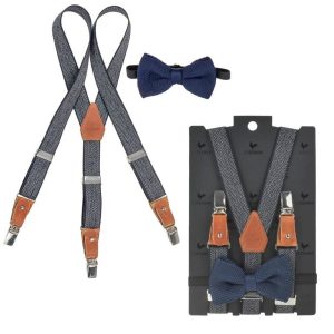 Hosenträger Kinder Set mit Fliege Jungen “KIDS” Herringbone Blue | Ordnung und mehr