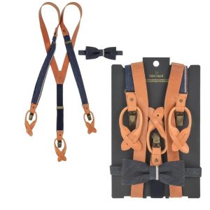 Hosenträger Leder & Denim Herren 25mm Set mit Fliege “Candiani” Blue Legacy Selvedge Sir Redman | Ordnung und mehr