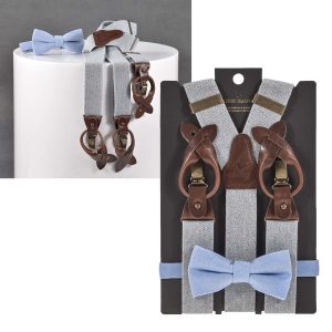 Sir Redman Hosenträger und Fliege Set Herren 35mm “Recycled”, Y-Form, für Jeans, mit Schlaufen zum Knöpfen und Clips, grau blau | Ordnung und mehr