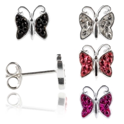 Ohrstecker 925 Sterling Silber Schmetterling mit Zirkonia in verschiedenen Farben | Mein-Ohrstecker
