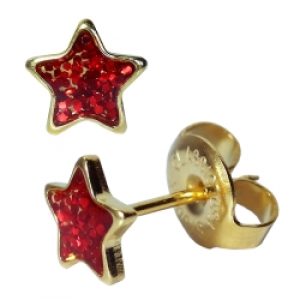 Chirurgenstahl Ohrstecker vergoldet Glitterline mit Stern in rot Studex Sensitive | Mein-Ohrstecker