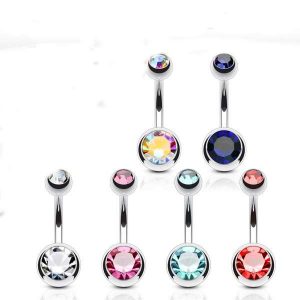 6er Set Bauchnabelpiercing Kristall Kugeln Chirurgenstahl | cristal-jewelry
