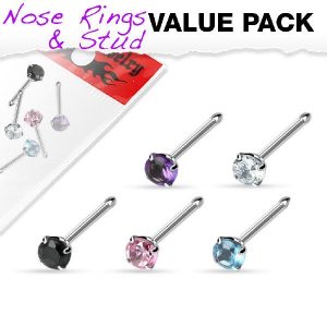 5er Set Nasenpiercing Nasenstecker Strass Stein bunt Chirurgenstahl | cristal-jewelry