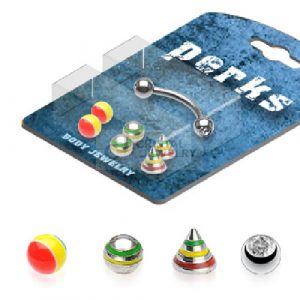 Augenbrauenpiercing Set Würfel Strass-Kugeln Spitzen gestreift Farbwahl | cristal-jewelry