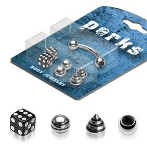 Augenbrauenpiercing Set Würfel Strass-Kugeln Spitzen gestreift Farbwahl | cristal-jewelry