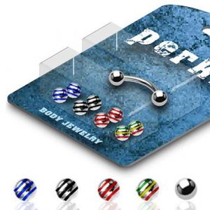 Augenbrauenpiercing Set mit bunt gestreiften Kugeln aus Chirurgenstahl C316L 1,2mm | cristal-jewelry