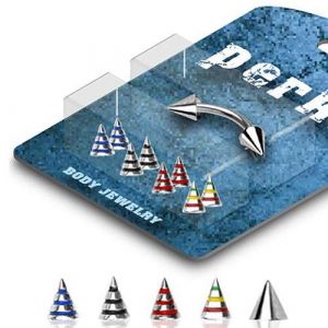 Augenbrauenpiercing Set mit bunt gestreiften Spitzen aus Chirurgenstahl 1,2mm | cristal-jewelry