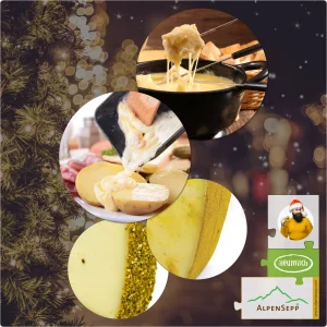 AlpenSepp Weihnachtsmarkt Genussbox | HoHoHo für die genussvolle Adventsparty mir Käsefondue, Raclette und heißem Stein | Alpen Sepp – Alpengenuss