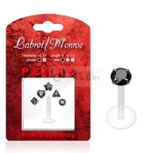 Lippenpiercing Labret Piercing mit 5 verschiedenen Strass-Stein Motiven schwarz | cristal-jewelry