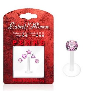 Lippenpiercing aus PTFE mit verschiedenen Strass-Stein Motiven in pink | cristal-jewelry